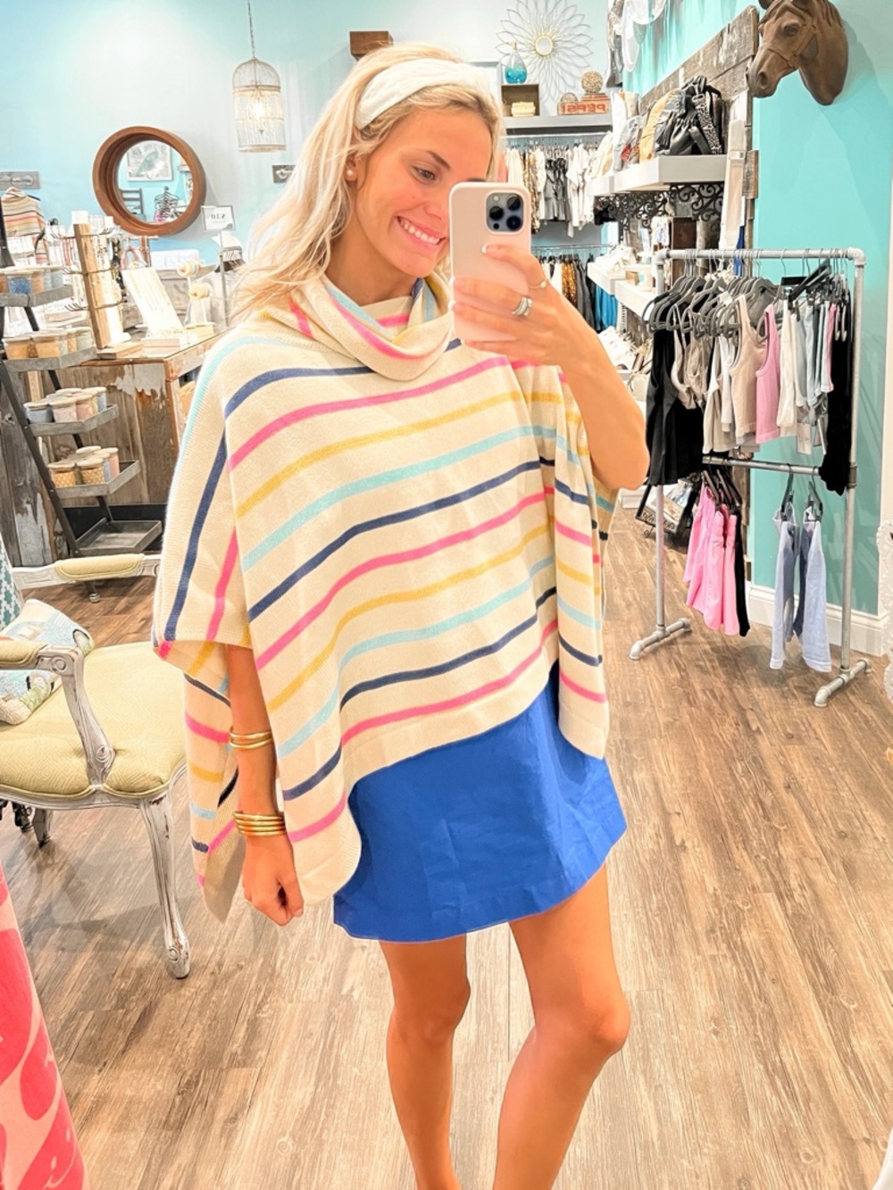 NWT THML Juliana Striped Colorful Turtleneck Poncho Wool Blend Sweater